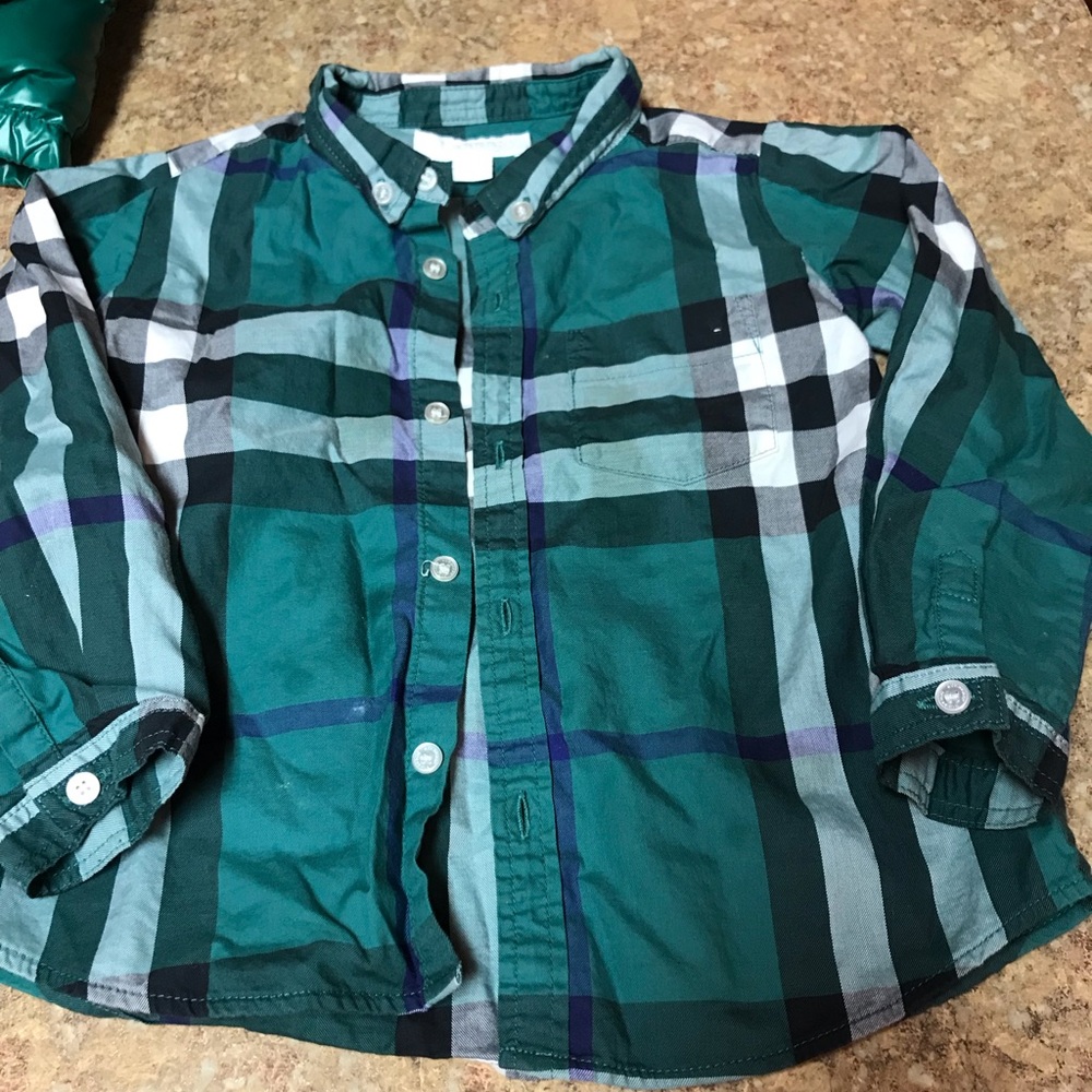 Toddler Green Burberry Button Down